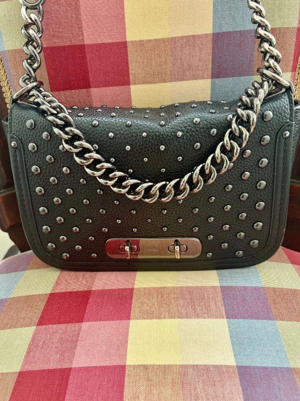 Coach Swagger Shoulder Bag - Black w/studs